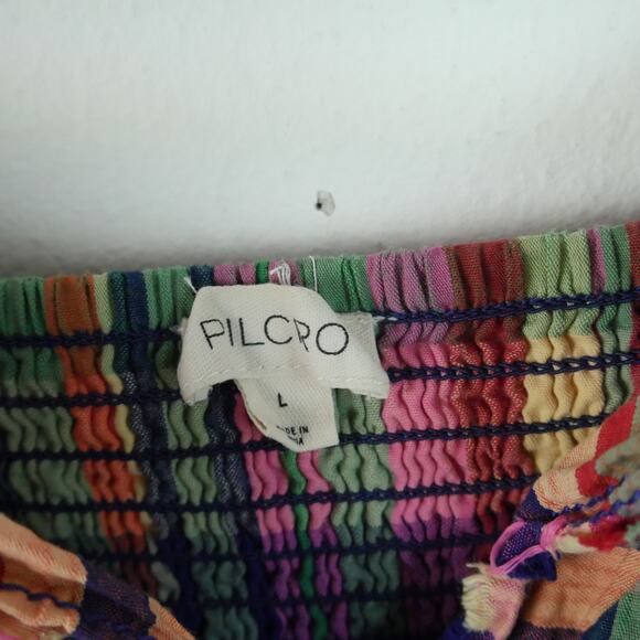 Pilcro Short Sleeve Mini Babydoll Dress Large Anthropologie Plaid Cowgirl Preppy - Picture 2 of 8